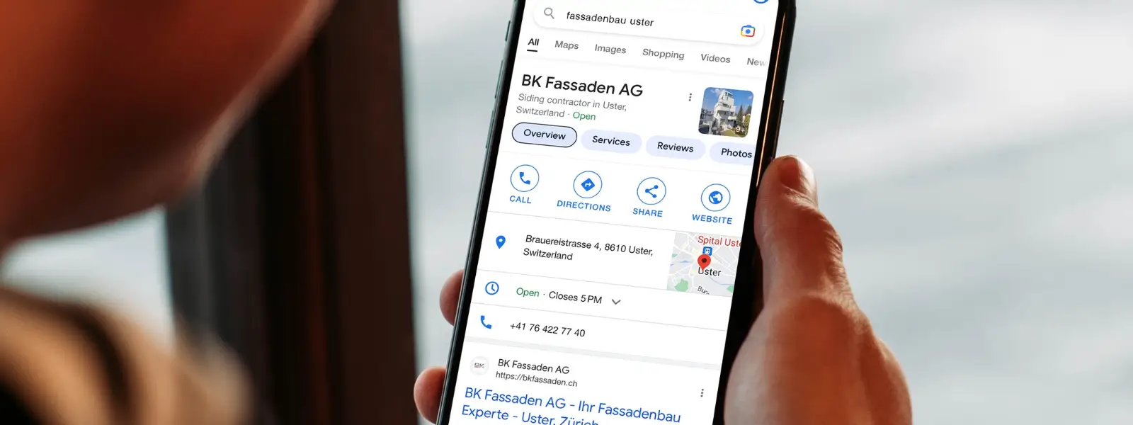 google search results with google profile of a business managed by maayo studio